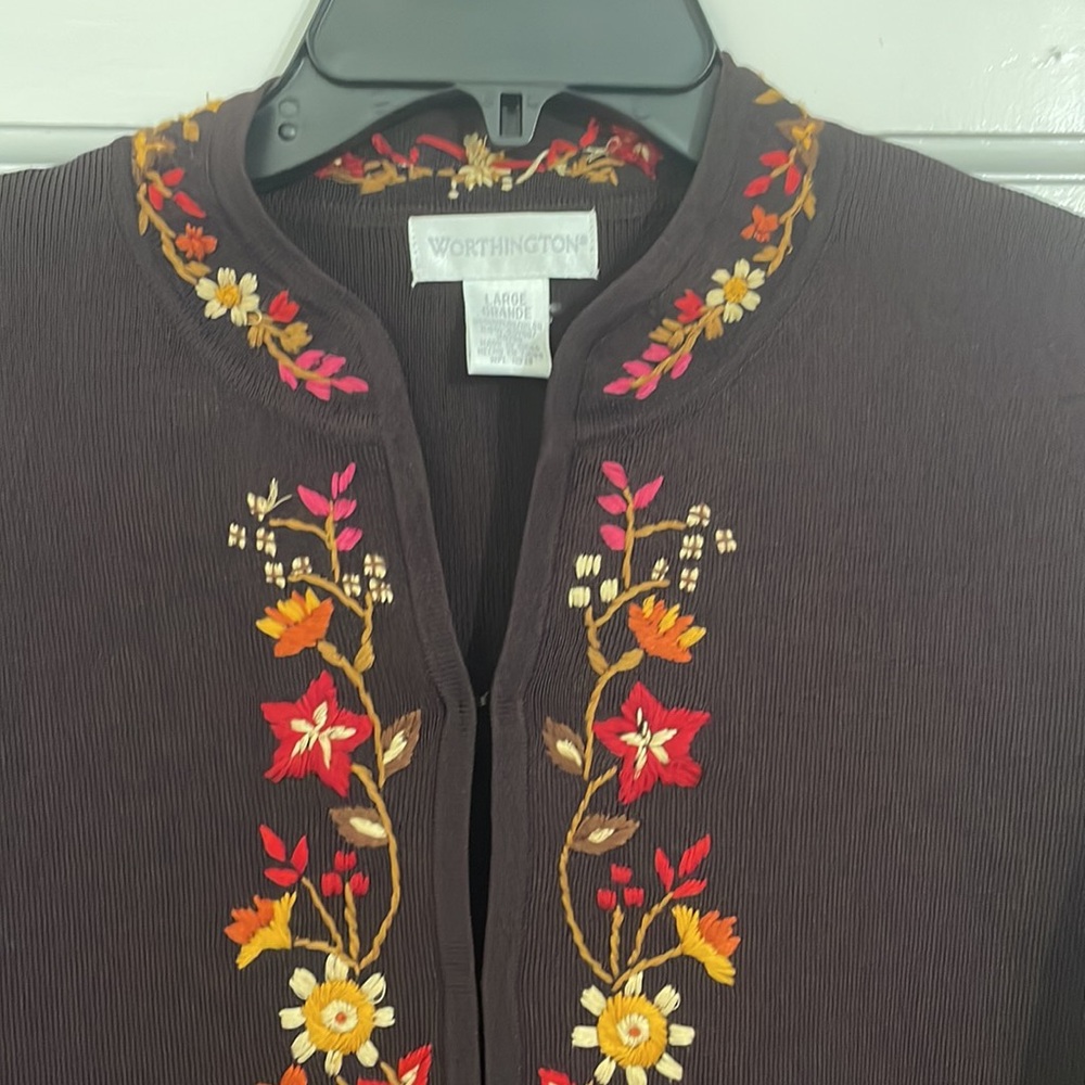 I Brown Duster Sweater with Autumn Embroidery size L